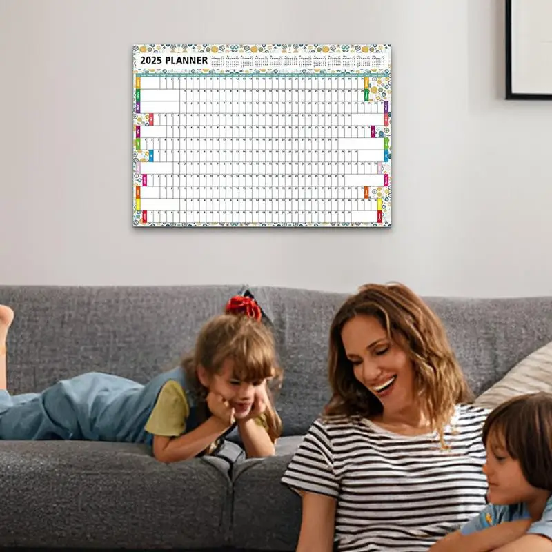 Wandkalender 2025 Jaarlijkse Planner 12 Maanden Wandkalender Jaarlijks Muurplanner met Sticker voor Home School Company