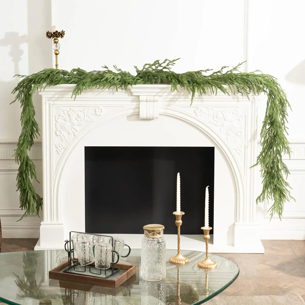 Guirnalda de pino Norfolk de 6/9 pies, guirnalda navideña de tacto Real, guirnalda de vegetación Artificial para Mantel de vacaciones, mesa de chimenea