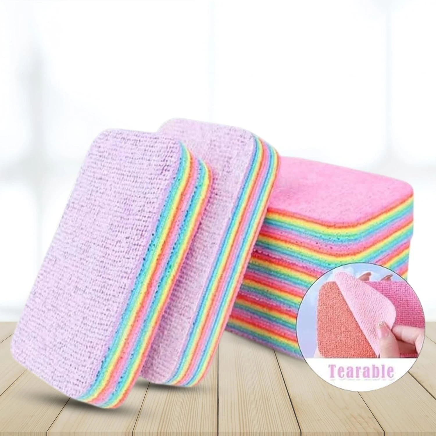 12-Layer PVA Rainbow Sponge Cloth Super Absorbent Tear-Off Dish Washing Rag Quick-Dry Reusable Scrubber Kitchen Pot Cleaner