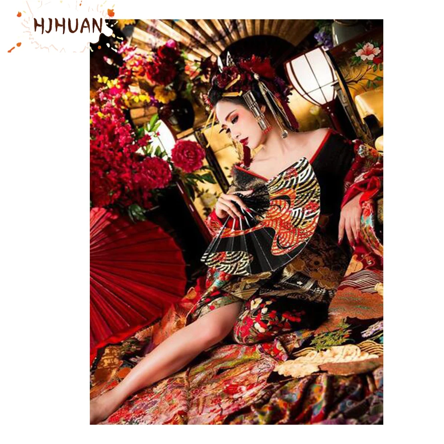 

DIY Diamond Painting Japanese Kimono Woman Fan Cross Stitch Full Drill Embroidery Mosaic Pictures Of Rhinestone Gift Home Decor