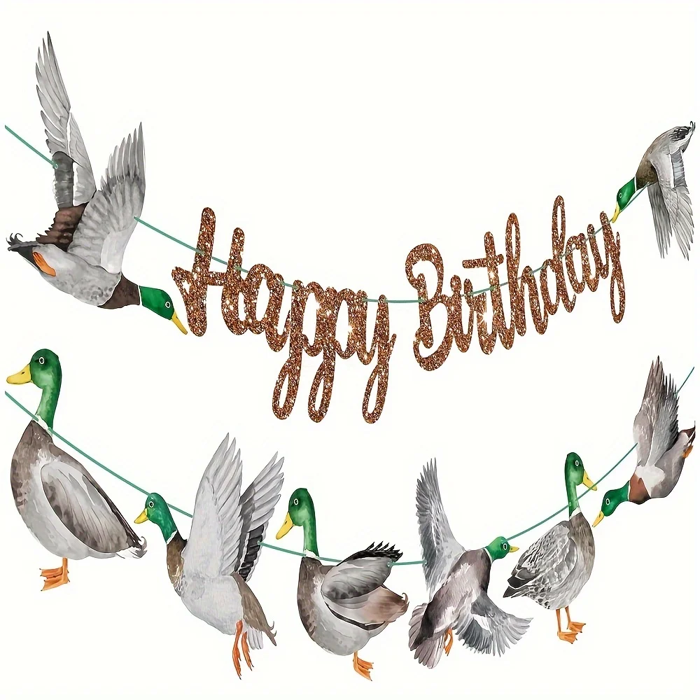 Mallard Duck Birthday Decorations Black Mallard Duck Happy Birthday Banners One Lucky Duck Birthday Decorations for Duck Hunting