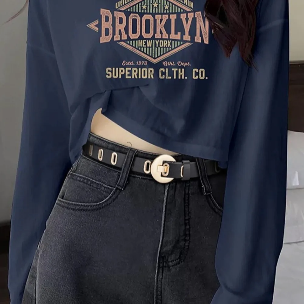 Повседневный ремень из искусственной кожи с круглой пряжкой, тонкий женский пояс в стиле панк, студенческий пояс с отверстиями