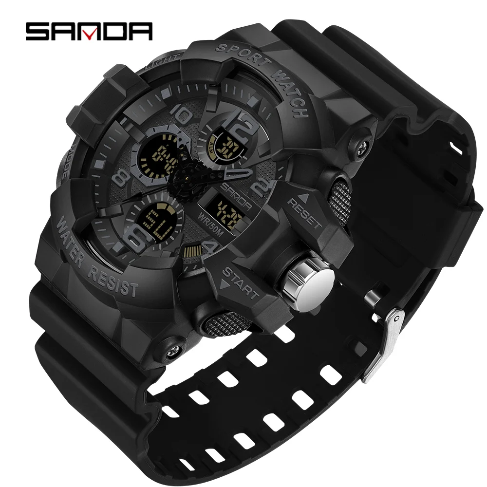 SANDA Men Analog Digital Watches Sports Military Multi-Function Wristwatch Waterproof Shock Resistant Man Quartz Watch Relogio