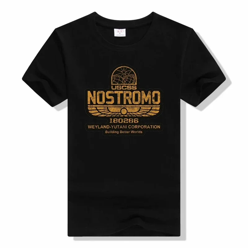 Vintage Aliens Nostromo Gold Tshirt Men Round Neck Cotton T Shirt Weyland Yutani CORP New tops tees