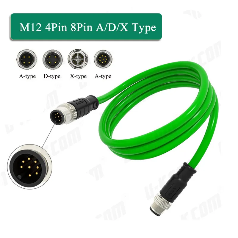 Double Head M12 4/8Pin A/DX Type Industrial Ethernet Cable Gigabit Network Signal Wire Industrial Camera Shielded Ethernet Line