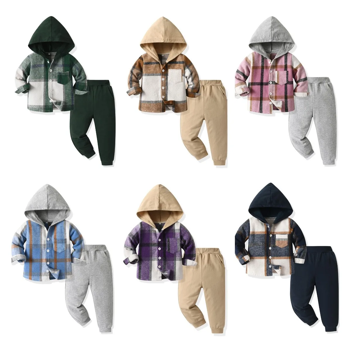

New European And American Children's Plaid Shirt Long Sleeved Hoodie Cotton Boys' Casual Suit Boys' Clothes