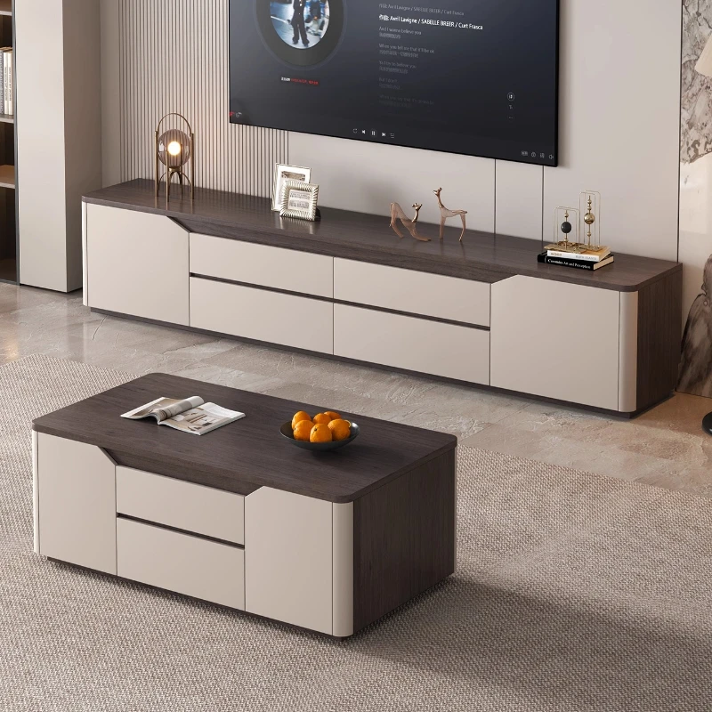 

Rounded corner TV cabinet coffee table combination light luxury new modern simple high-end living room small apartment landing