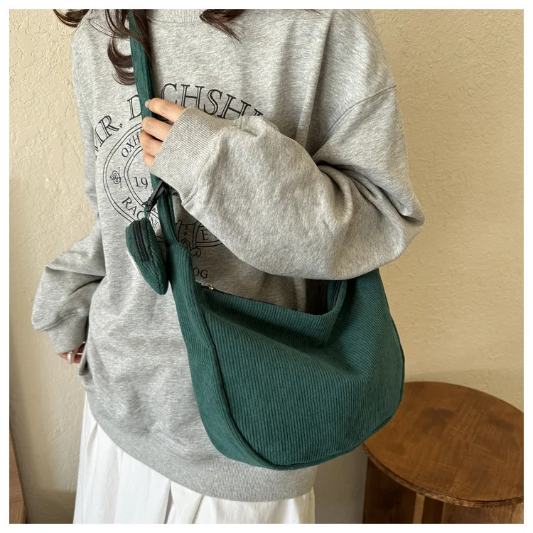 2026 Neue Schultertasche für Damen, Ins-Stil, Japanischer Cord, für Studenten und Pendler, Vielseitige Große Umhängetasche – Detail 12
