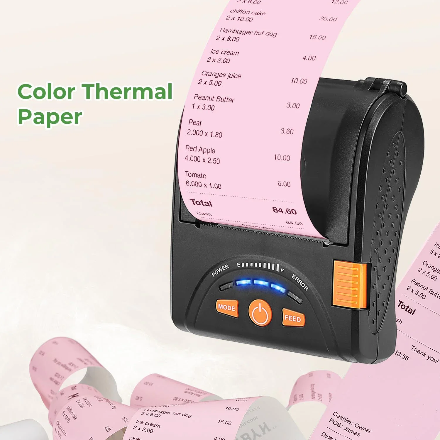 Registrierkassenpapier, rosa Thermopapiere, BPA-frei, für 58-mm-Mini-POS-Drucker, quadratisches Terminal, Kreditkartenmaschinen für Scrapbook