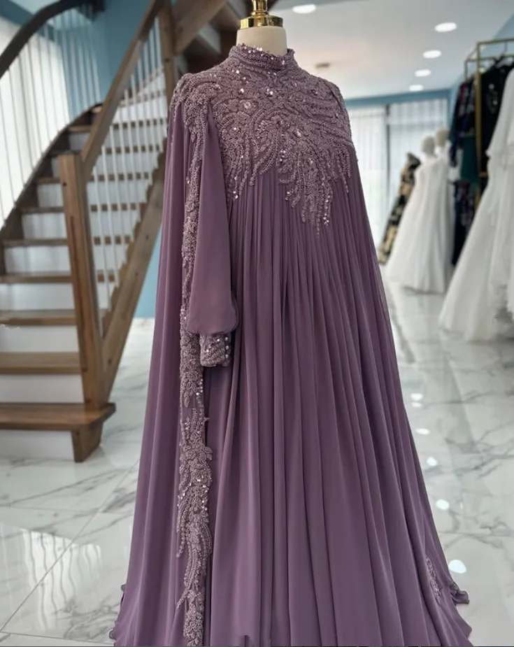 فساتين مناسبة للحفلات الراقصة من قفطان أرجواني مع كيب جيلتر مزين حسب الطلب من قفطان مغربي ملابس مسائية