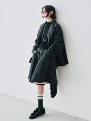 Knitted woolen shorts imakokoni autumn and winter printed high waisted A-line casual pants skirt for women 244764