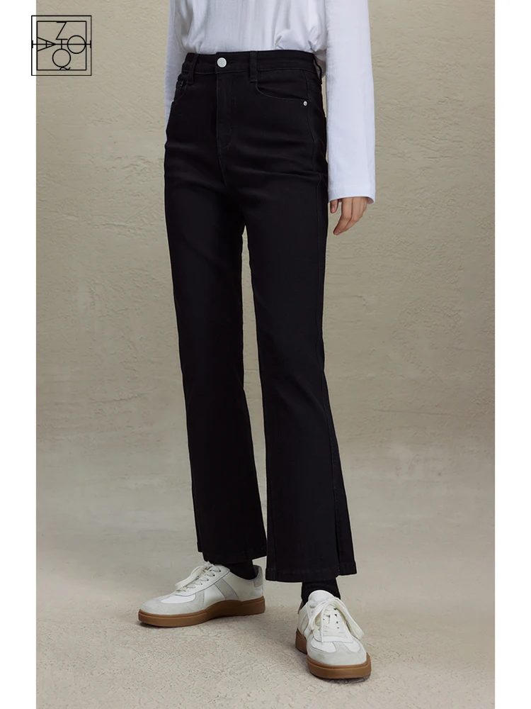 

ZIQIAO Casual Style High-waisted Slimming Nine-point Jeans for Women Autumn Winter 2023 New Commuter Bell-bottom Pants Female