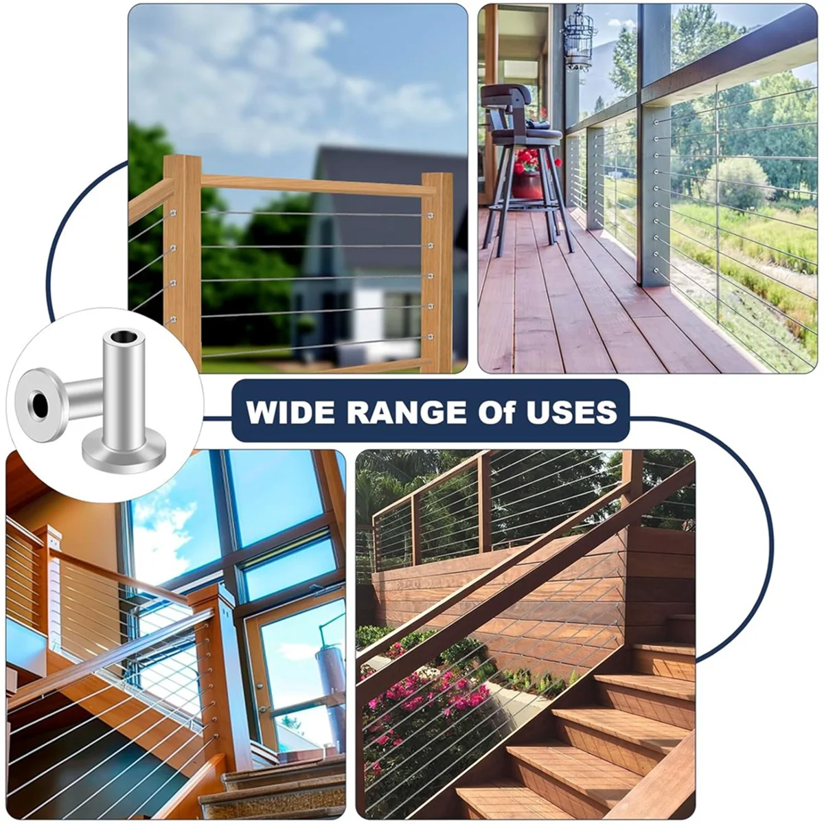 Nowe 80 szt. Osłonek ochronnych ze stali nierdzewnej do lin stalowych 1/8 cala, ochrona klasy morskiej T316 do drewnianych słupków A