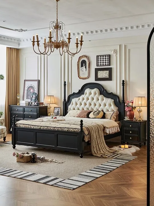 

Black high-end retro American solid wood leather soft against 1.8 meters double bed furniture queen bed 1800mm * 2000mm