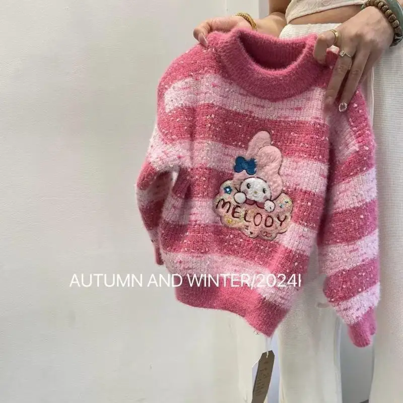 Girl Sweater Sanrio Autumn Winter Keep Warm Cartoon Knitwear Kuromi My Melody New Fashion Bottoming Shirt Kawaii Knitted Sweater