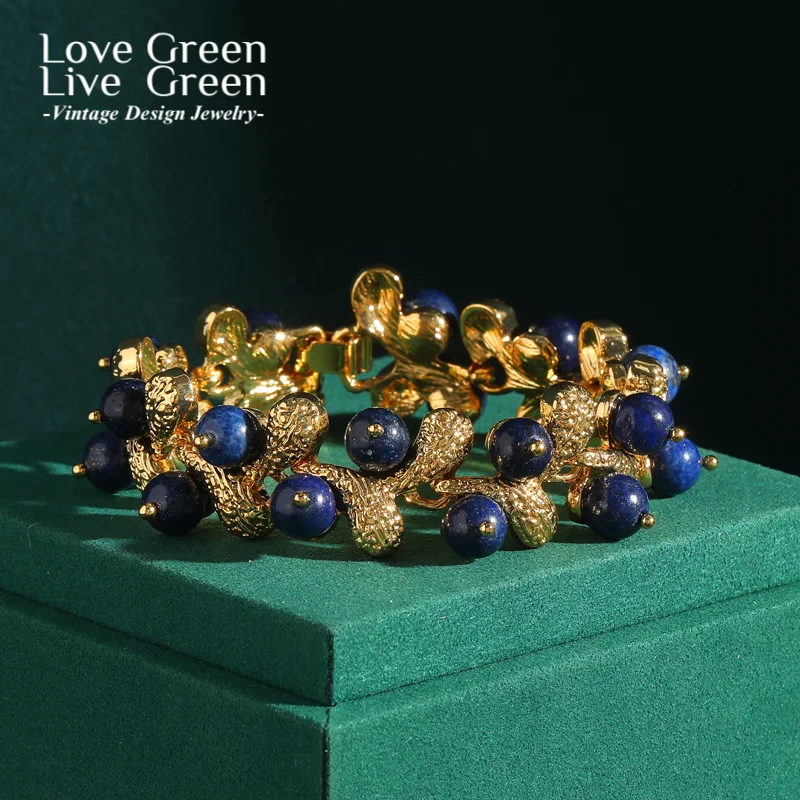 

Vintage Weave Lapis Lazuli Bracelet Gold Color Leaf Blue Natural Stone Charm Mother Day Gift Summer Jewelry Accessories 2025
