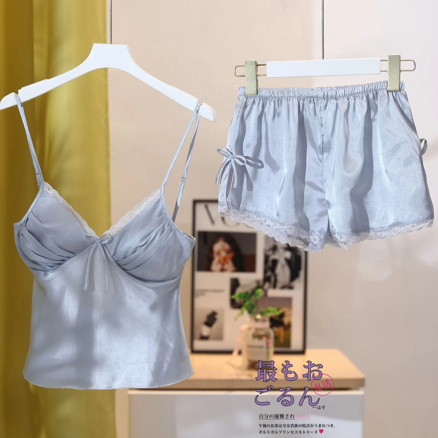 

Летний кружевной пижамный комплект для дома, две части: майка и брюки, женская атласная ночная одежда с V-образным вырезом