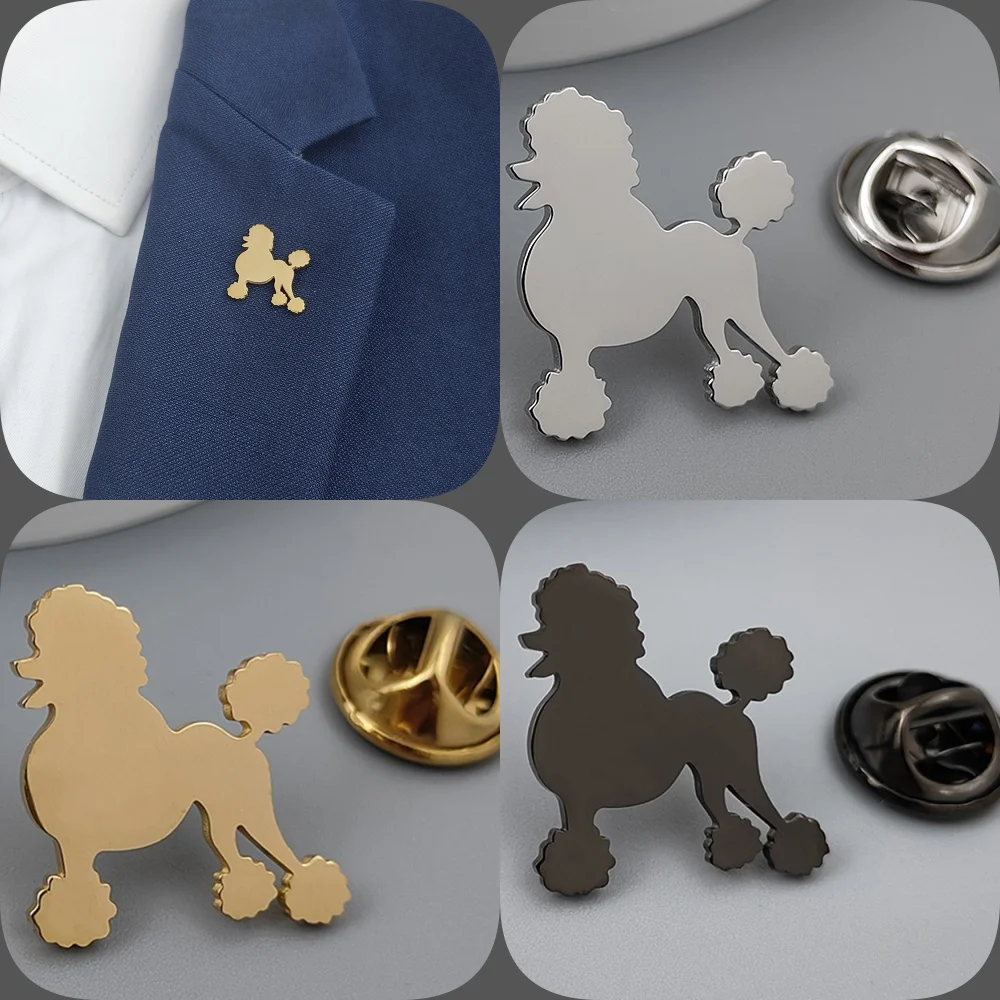 Cartoon pet dog Teddy gold-plated badge, suit lapel pin stainless steel black, anti-exposure buttons for women, brooch for men