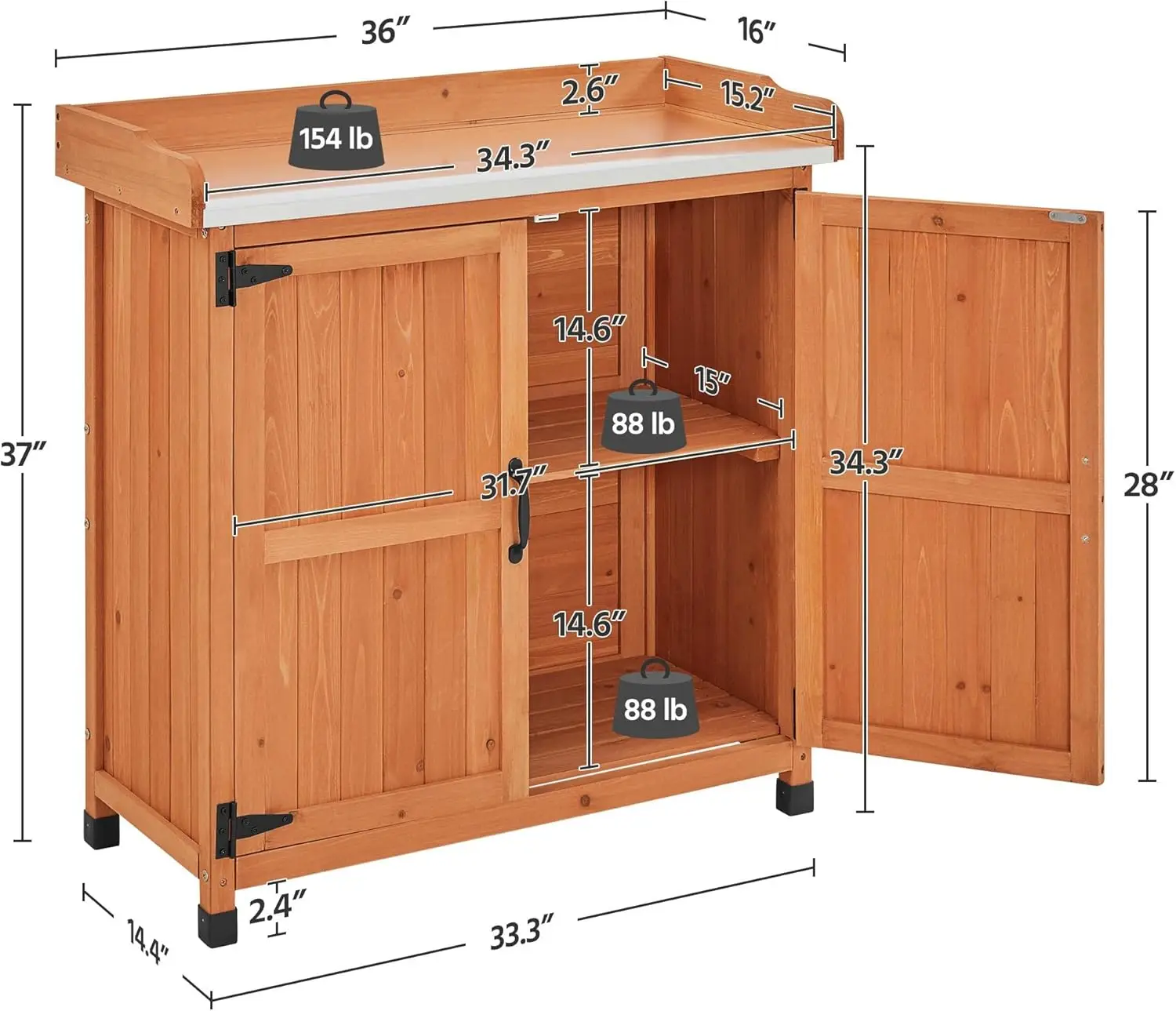 Mesa de Banco de macetas de jardín, gabinete de almacenamiento de madera para Patio al aire libre, banco de trabajo de plantación de madera maciza con gran espacio