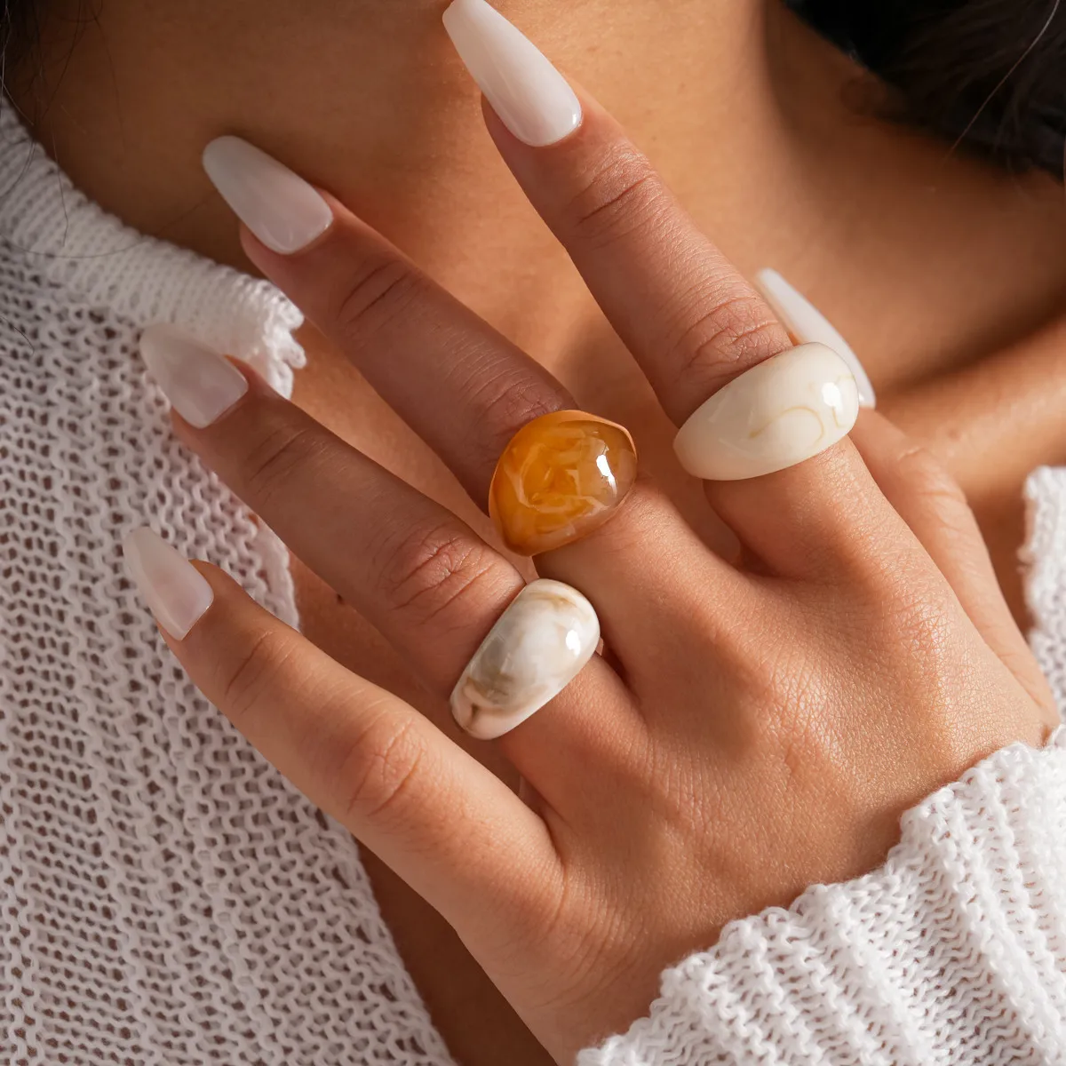 3 Pcs/set Irregular Smudging Rings Women Men Minimalist Boho Vintage Acrylic Index Finger Ring Party Casual Jewelry Wholesale K
