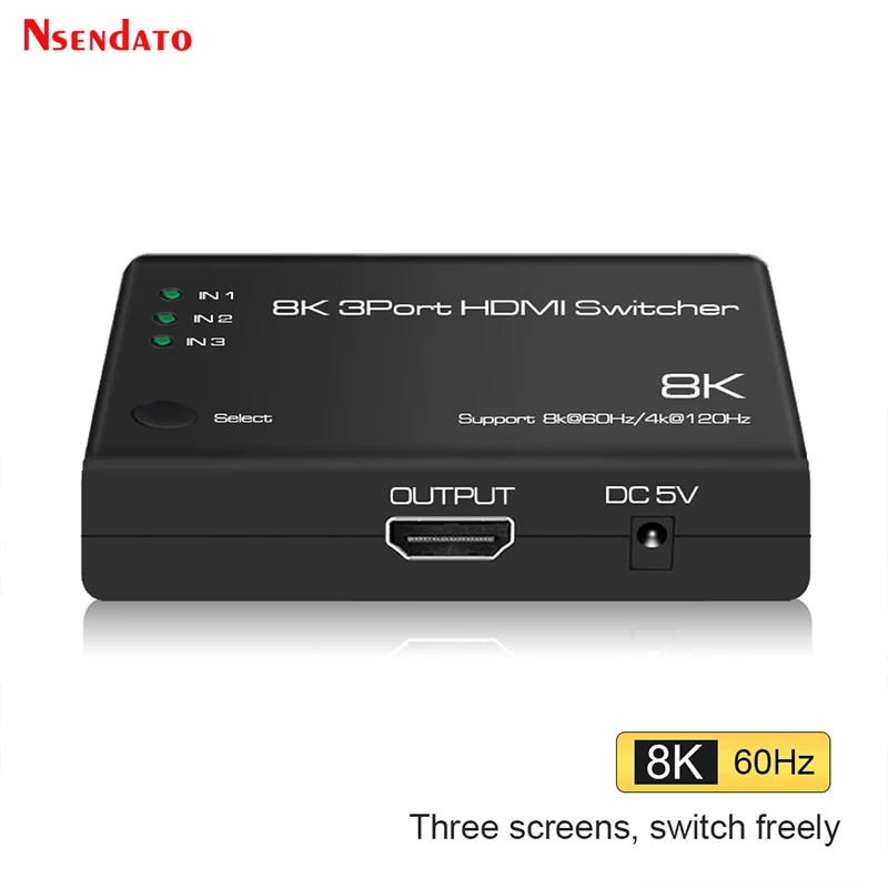 8K HDMI Switcher 3 In 1 out HDMI 2.1 Switch 8K@60Hz 4K@120Hz 3 In 1 out HDMI 2.1 8K 3 port Switcher 3X1 Splitter for PS5 HDTV PC