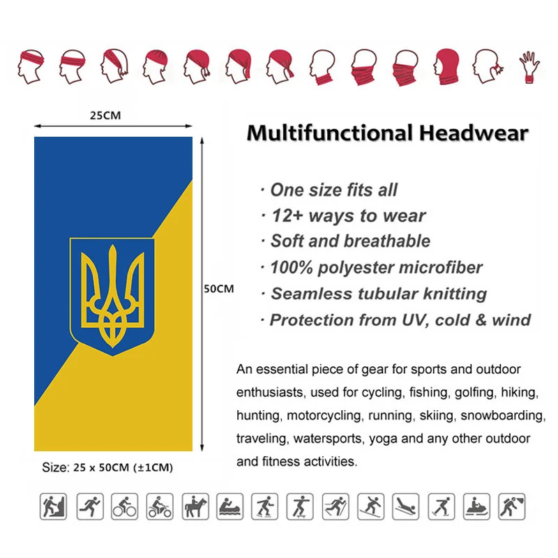 Ukraine Flag Pattern Bandana Headwear Motorcycling Balaclava Neck Gaiter Unisex Cycling Dust-proof Scarf Hiking Face Cover