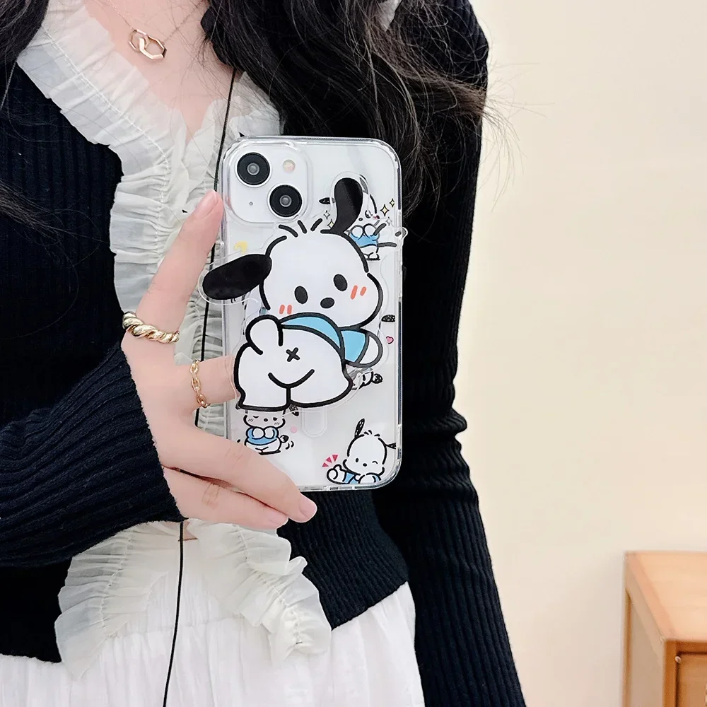 Cute Cartoon Sanrio Pochacco for Magsafe Magnetic Bracket Phone Case For iPhone 16 15 14 13 12 11 Pro Max Anti-fall Cover Gift