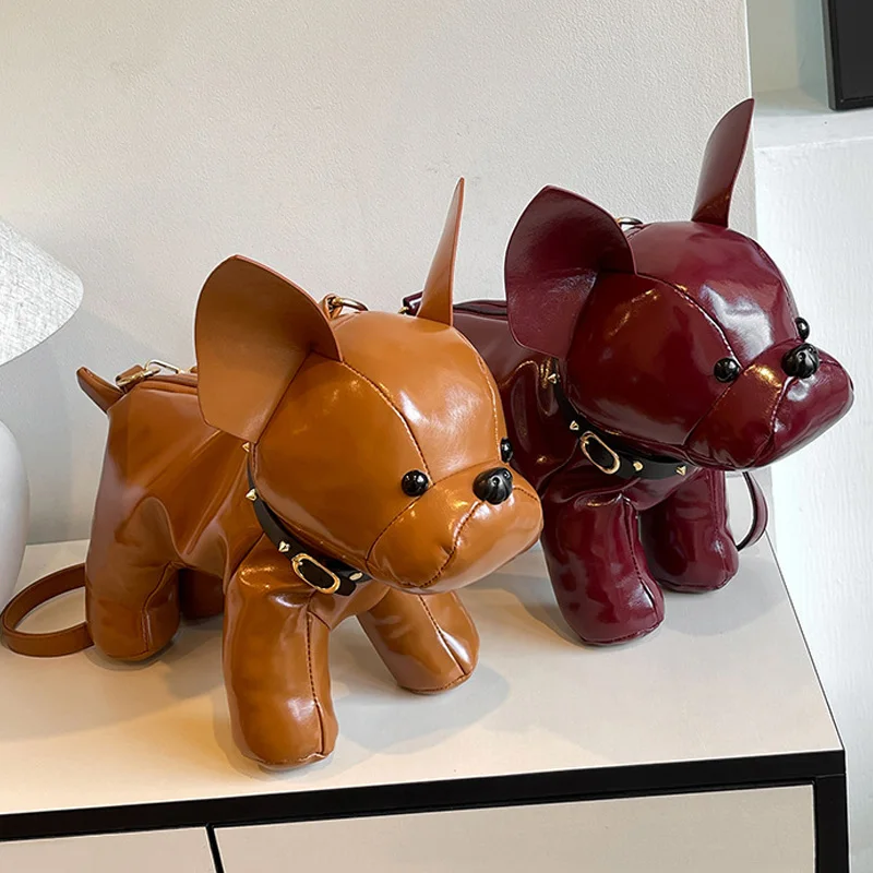 

Creative Bulldog Doll Shoulder Bags Backpack PU Leather Crossbody Bag For Women Phone Storage Pouch Halloween Gift