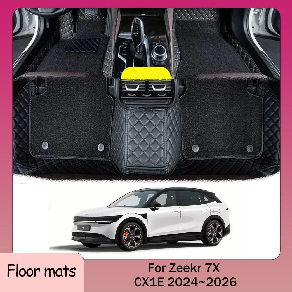 

Для Zeekr 7X CX1E 2024 ~ 2026 2025 LHD RHD автомобильные кожаные коврики, устойчивые к царапинам ковры, аксессуары для защиты салона