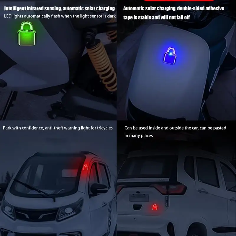 Car Solar Warning Light Vehicle Fake Lock LED Security Light Waterproof LED Solar Car Flashing Alarm Safety Light Simulation