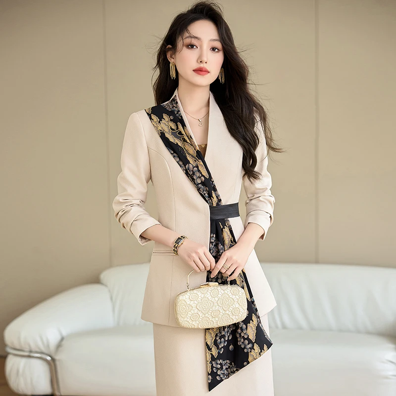 ZJYT Elegant Office Lady Long Sleeve Blazer Suit Skirt Sets for Women 2 Pieces Work Wear Plus Size Formal Business Outfit Autumn