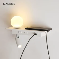 Wall Lamp 360° Universal Reading Lamp LED Bedroom Bedside Light With USB Port Shelf Wireless Charging Hotel Room Wall Light