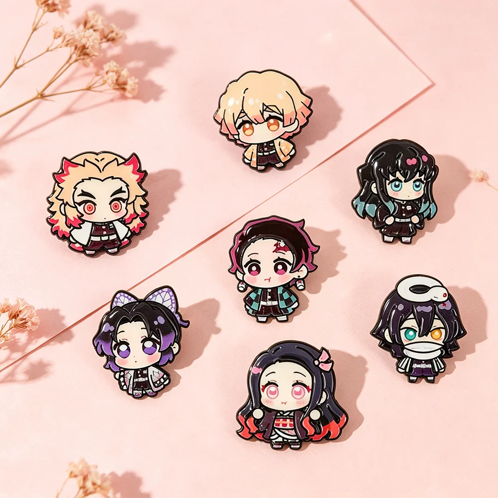 Cartoon Samurai‑Uniform Themed Hard Enamel Pins Chibi Anime Boy Girl Character Metal Lapel Brooch Badges, Decorative Pins
