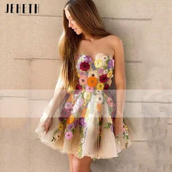 JEHETH Champanhe Strapless Flores Mini Prom Vestidos Querida A Linha Corset Party Vestidos vestidos de graduação PersonalizadoJEHETH Champagne Strapless Flowers Mini Prom Dresses Sweetheart A Line Corset Party Gowns ve