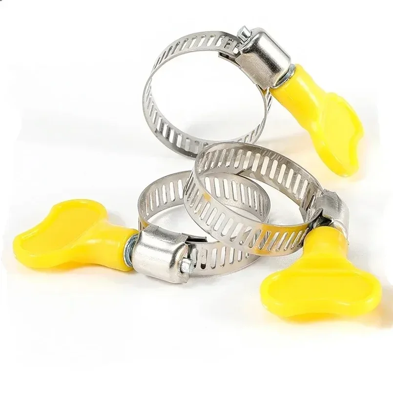 

5 pcs 8-44mm Adjustable Yellow Plastic Handle Hand Twist Hose Clamps Worm Driving Stainless steel Pipe Clips For Tube