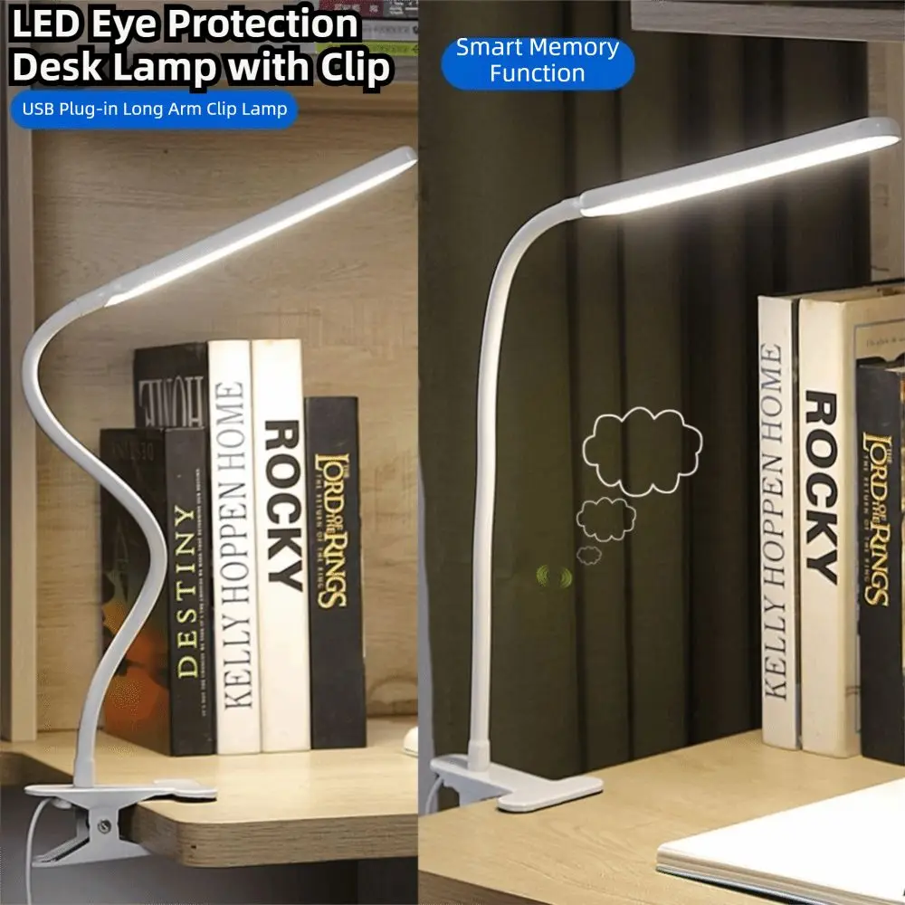 

Adjustable LED Desk Clip On Lamp 3 Colors Light 10 Brightness Reading Light with Clamp Dimmable Brightness USB Powered