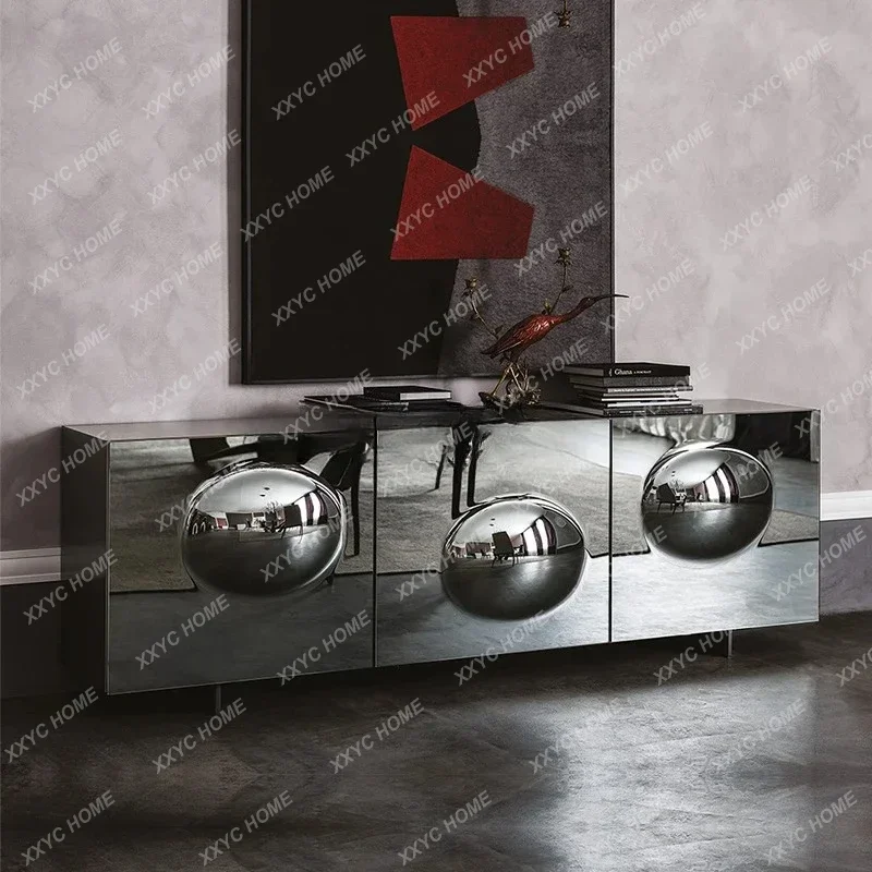 Italian light luxury dining side cabinet, kitchen integrated against the wall floor stainless steel, living room home locker