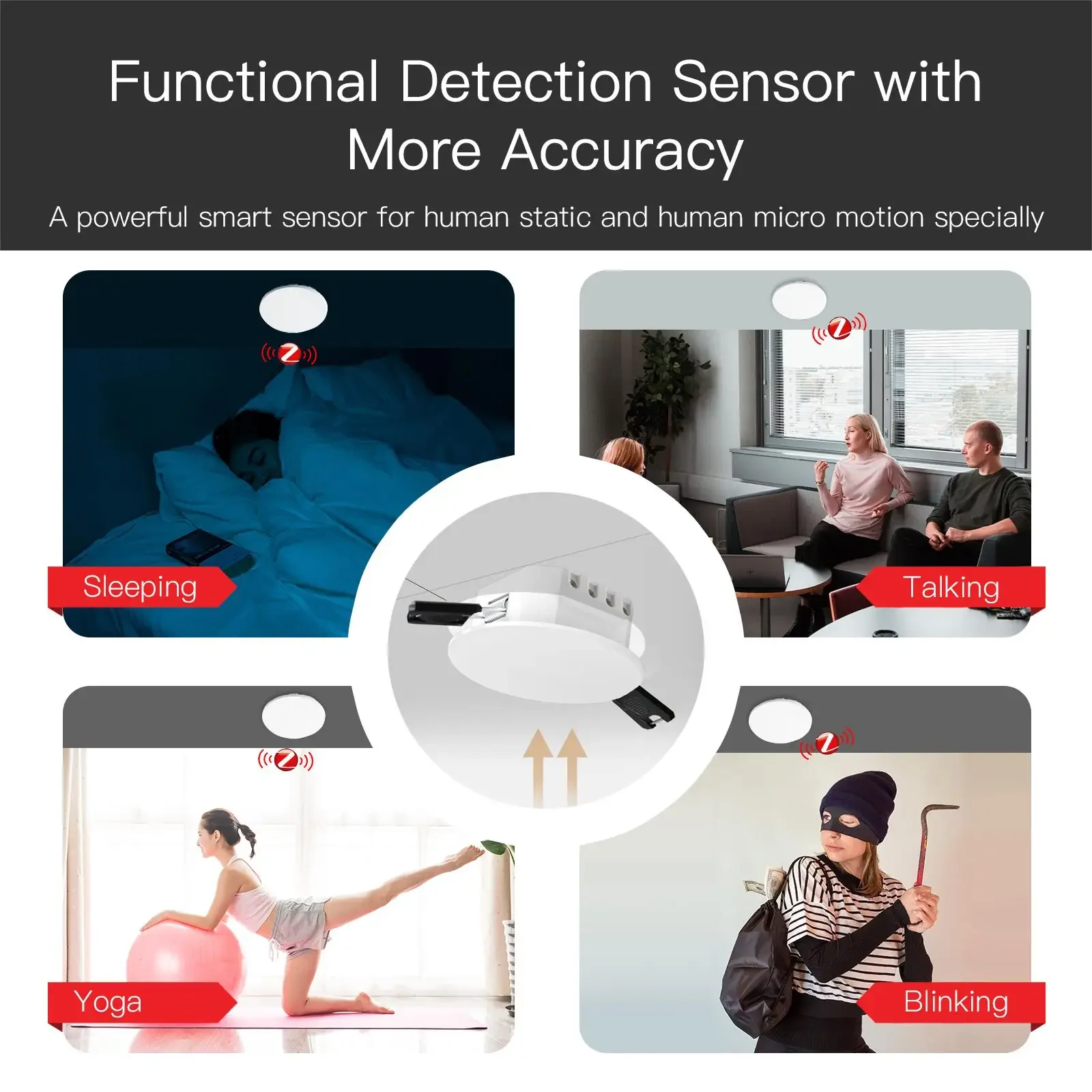 Tuya ZigBee Detector de Presença Humana, Sensor De Detecção De Radar WiFi, Função Fotométrica, Vida Inteligente, Teto PIR Hub, 2 em 1