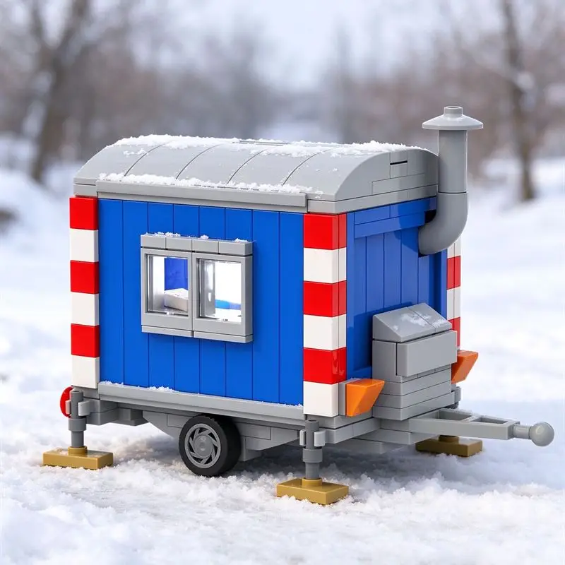 Mobile Work Trailer MOC Bricks Builder Site Prop Window And Door Detail Model DIY Building Brick Kit Desktop Scene Ornament