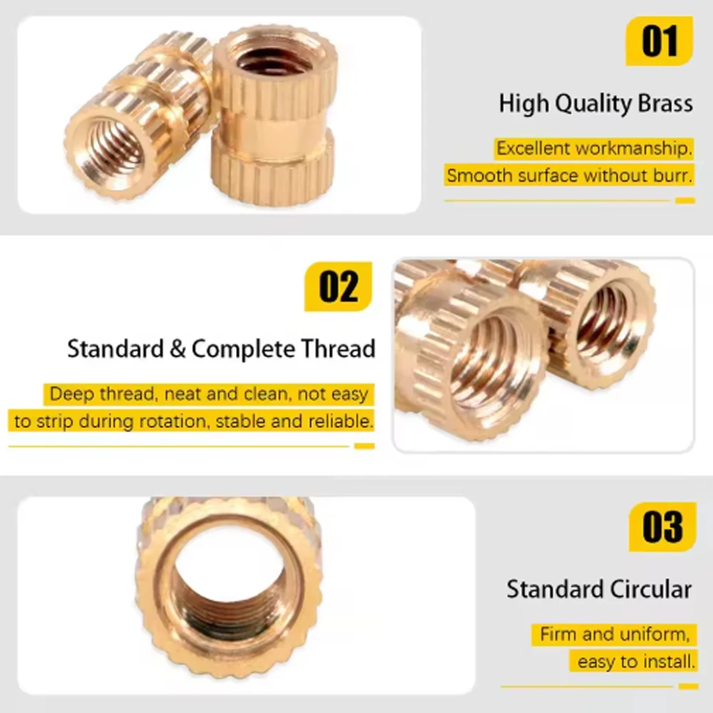 M2 M2.5 M3 M4 M5 M6 Brass Heat Insert Nut Hot Melt Nutinsert Thread Knurled Double Twill Embedment Nuts 3D Printer Accessories