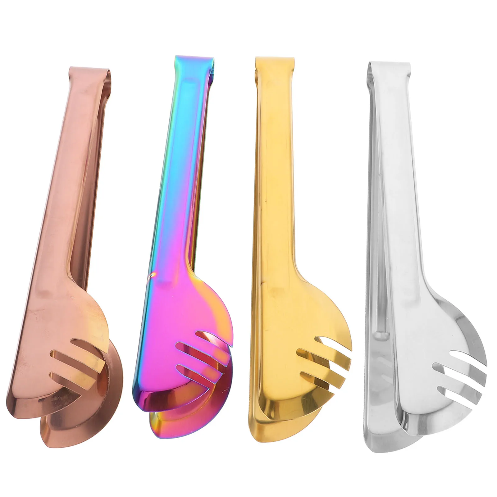 

4pcs Food Tongs Stainless Steel Mirror Polished Steak Bread Kitchen Tool Silver Gold Rose Color Salad Serving Metal
