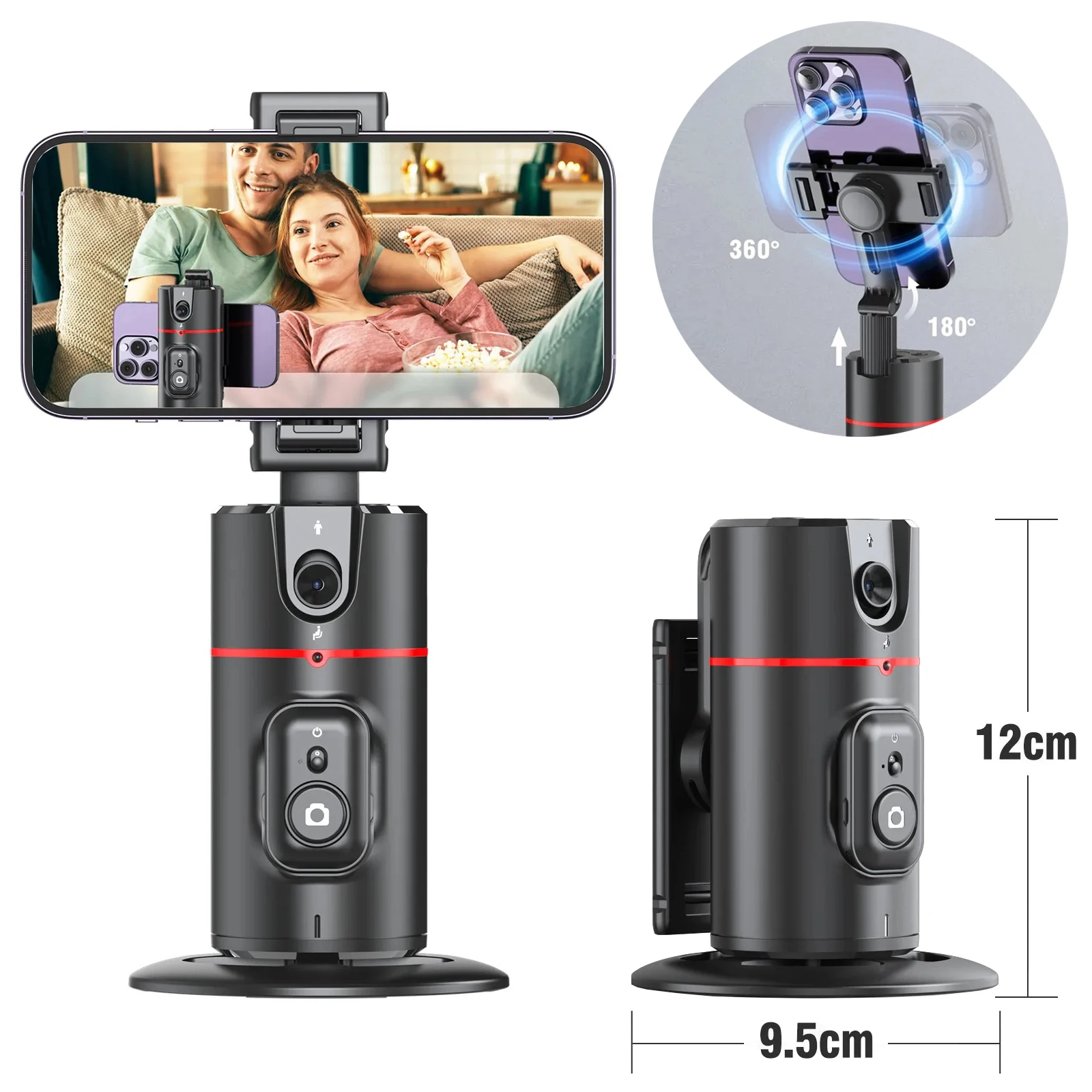 Smart Auto Face Tracking Phone Holder, 360° Rotation Gimbal Stabilizer Selfie Stick Tripod with Remote for Live Video Recording