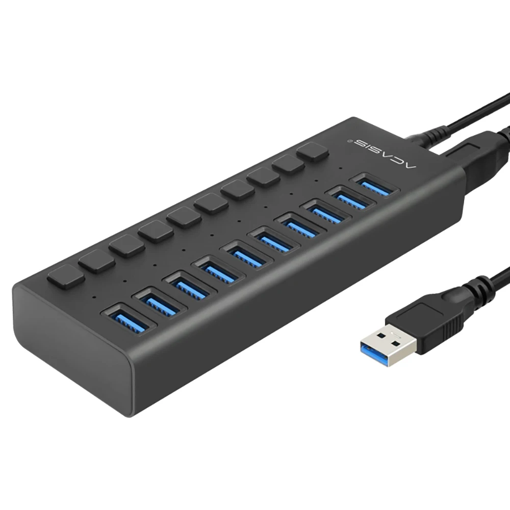 

ACASIS 10-Port USB3.0 Hub Aluminum Alloy Independent Switch External Power Supply 5Gbps Transmission Hub Converter EU Plug