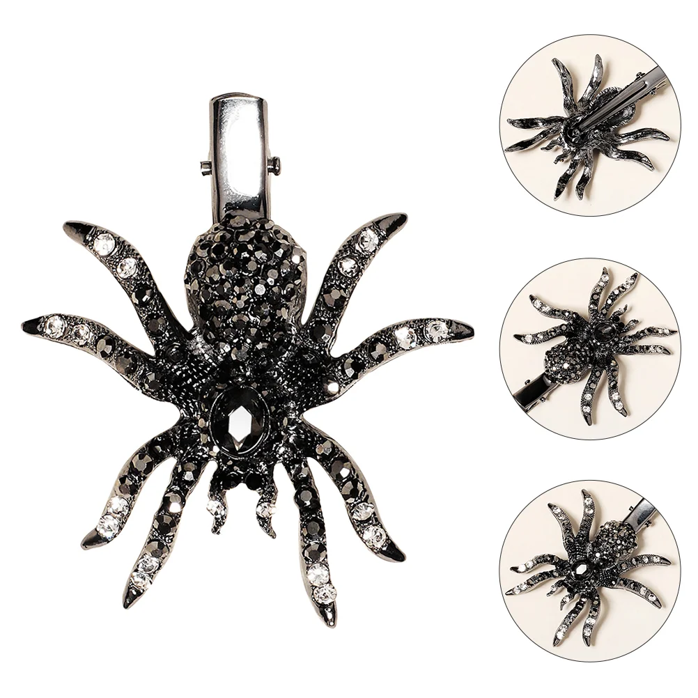 Pinzas para el cabello Pin araña horquilla diamantes de imitación simulación Artificial Vintage chica falso negro Halloween Barrettes hombre