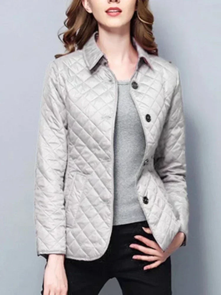 Thinlight Jacket Women's Winter Warm Elegant Commuter Single-Breasted Slim-Fit Jacket  Solid Color Fashion