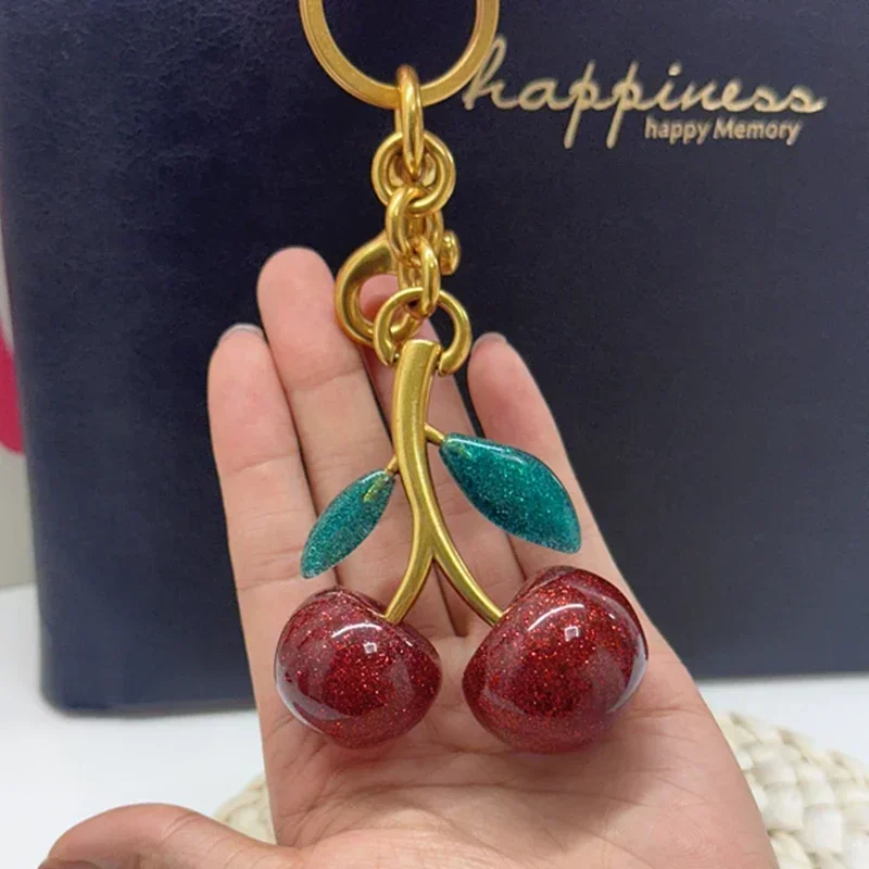 الورقة الخضراء كريستال الكرز قلادة الديكور لمدرب حقيبة يد حقيبة كتف رائعة حقيبة سلسلة مفاتيح سحر مرفق جزء