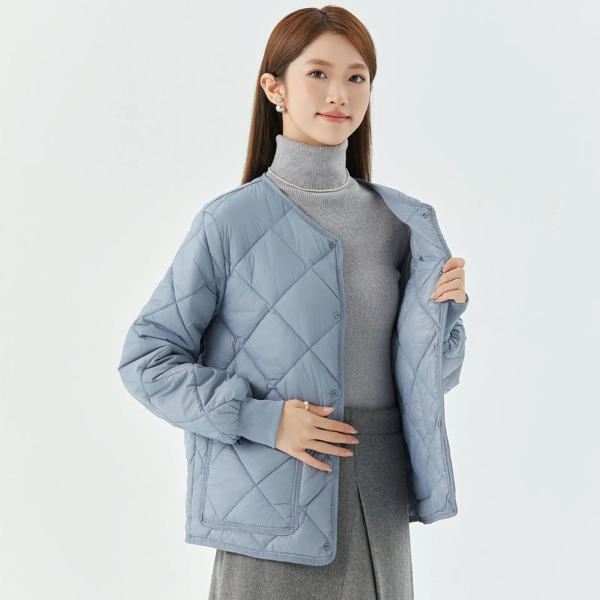 Ladies Winter New Fashion Thin Solid Color Loose Warm Padded Jacket, Casual Fleecing Single-breasted Jacket with Pockets Women