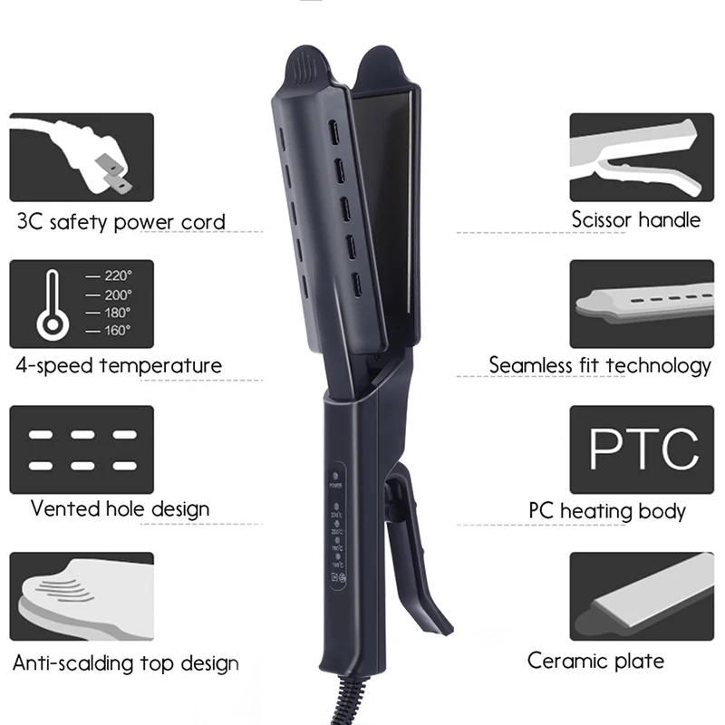 Portable Ceramic Tourmaline Ionic Flat Iron Hair Straighten Four-gear Temperature Setting Steam Hair Straightener Hair Crimper