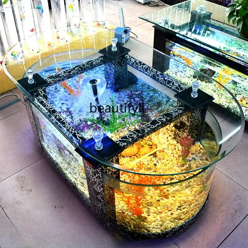 Large Ecological Tea Table Fish Tank Living Room Aquarium Glass Household Desk Turtle Jar Medium TV Cabinet