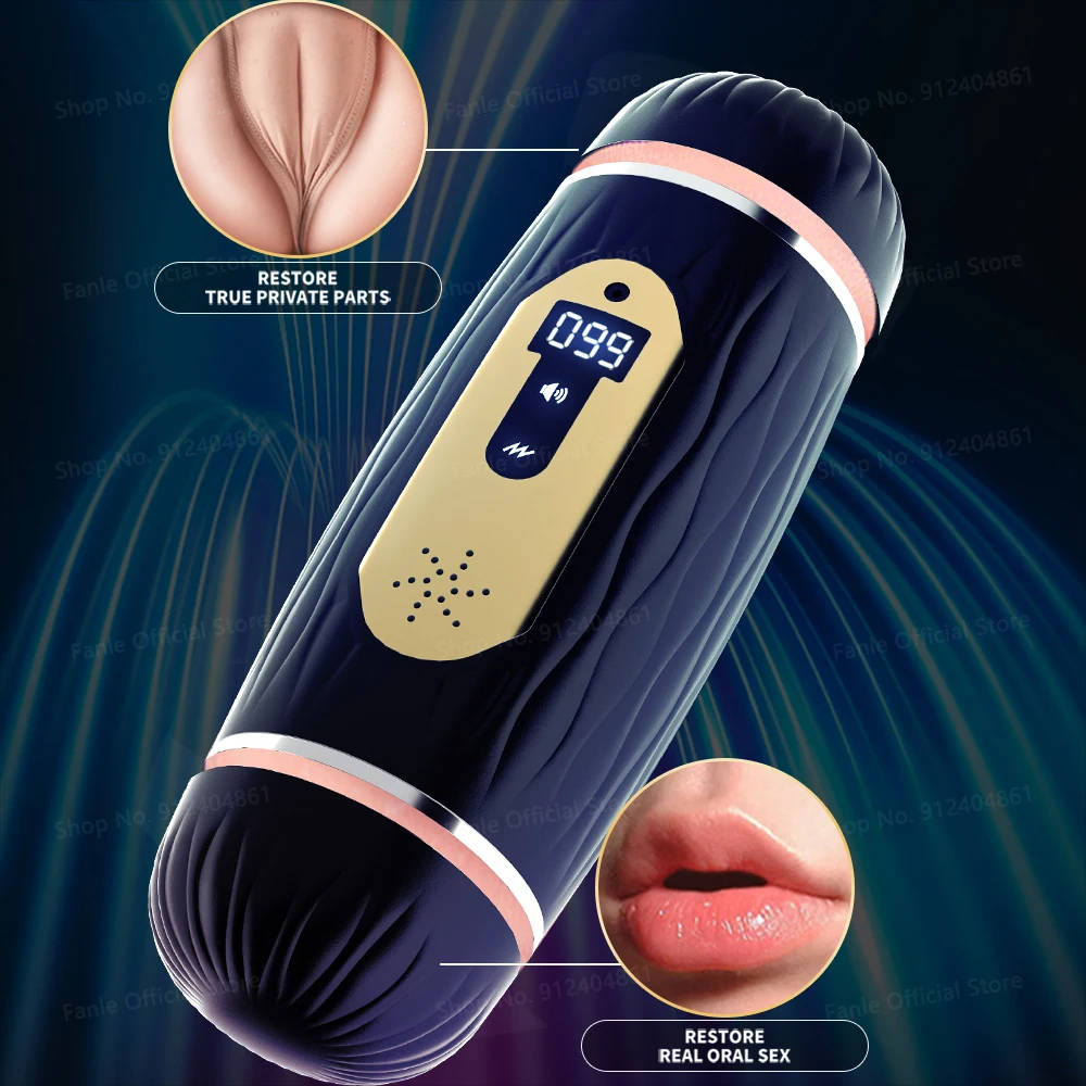 Automatic Dual Channel Vibrating Masturbation Cup for Man Blowjob Pussy Vagina Heating Masturbators Sex Toys Vibrator Machine